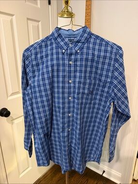Chaps Blue and White Plaid Button-Down Shirt - Classic Casual